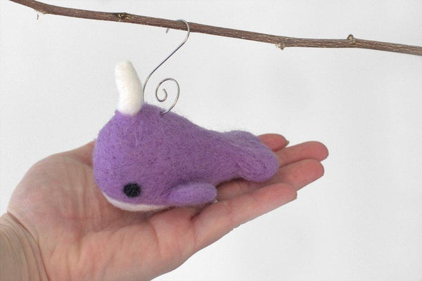 Narwhal Christmas Tree Ornaments- SET of 3- Baby Pink, Lavender, Berry Pink