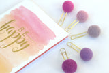 Felt Ball Planner Clip Bookmark- SET OF 5- Pinks & Purples- Planner Accessories - Page Marker Pom Poms - 1" Felt Ball