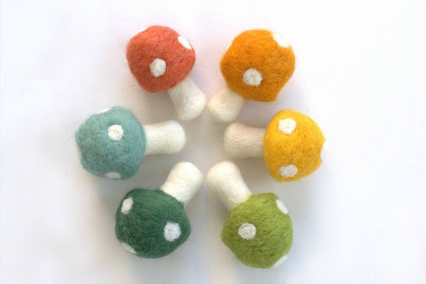 Wool Felt Mushrooms- Woodland Colors- 6 Pieces- 1.5" x 2.5"