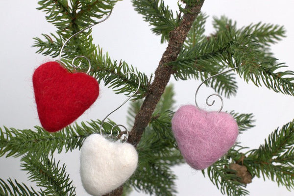 Valentine's Day Heart Ornaments- SET OF 3 or 6- Red, Pink & White with Silver Hooks- Tree Decor- Finished Ornament approx. 3.5" tall