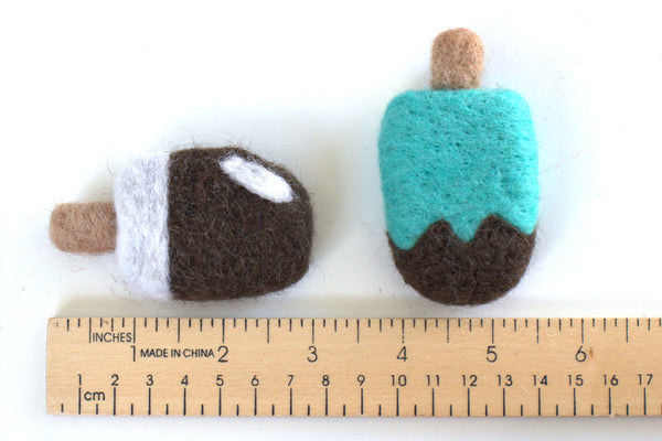 Ice Cream Popsicle Shapes- SET OF 3- Approx. 3" x 1.75"- 100% Wool