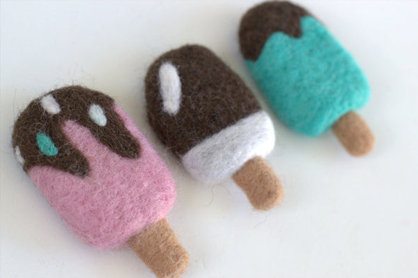 Ice Cream Popsicle Shapes- SET OF 3- Approx. 3" x 1.75"- 100% Wool