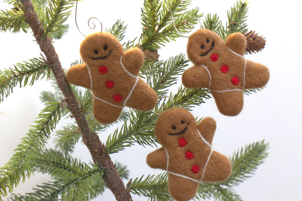 Gingerbread Men Christmas Tree Ornaments- 100% Wool Felt