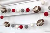 Football Garland- Red, Gray, White- 100% Wool Felt- 1" Felt Balls, 2.25" Footballs