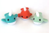 Wool Felt Narwhals- SET OF 3- Coral- Seafoam- Light Turquoise