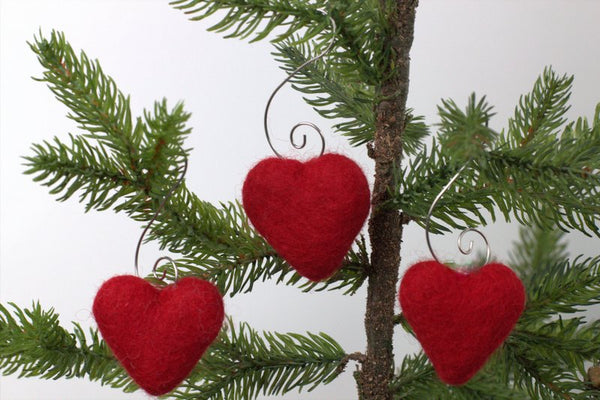 Valentine's Day Heart Ornaments- SET OF 3 or 6- Red Hearts with Silver Hooks- Tree Decor- Finished Ornament approx. 3.5" tall
