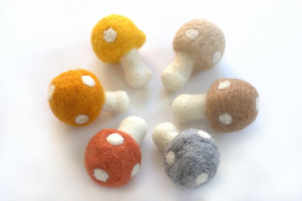 Wool Felt Mushrooms- Neutral Colors- 6 Pieces- 1.5" x 2.5"