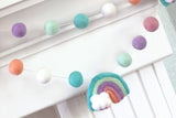 Rainbow Felt Ball Garland - Muted Pastels Pink Peach Lavender- Wool Felt Balls- Clouds- Playroom Nursery Children's Room Decor