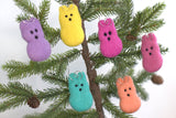 Easter Marshmallow Bunny Ornaments- Set of 6- Bright Spring Colors- Bunny Tree Decor- Approx. 4" tall