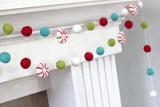 Peppermint Felt Christmas Garland- Red, Turquoise, Lime Green & White