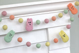 Easter Bunny Felt Garland Decor- Felt Ball Poms & Marshmallow Bunnies in Pastel Spring Colors- 1" Felt Balls, 2.5" Bunnies - 100% Wool