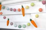Easter Carrot Garland- Pastel Rainbow Felt Balls- Easter Spring Decor