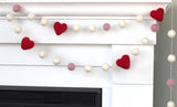 Valentine's Day Heart Garland- Pink and White with Red Hearts- Wool Felt- Ecofriendly