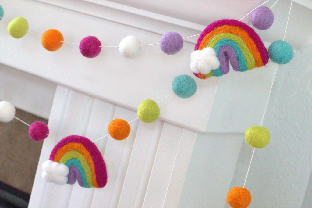100% Wool Felt Ball Garland, Large 1.5 Pom Pom Balls, Colorful Banner is  10 Feet Long, Bright Colored Kids Teepee Tent and Birthday Party  Decorations, Perfect for Kid's Room and Nursery Decor