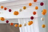Thanksgiving Pumpkin Garland- Burgundy and Oranges- Felt Balls & Light Orange Pumpkins- Fall Autumn Halloween Thanksgiving