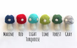 Wool Felt Mushrooms- Red Blue Green Gray- 6 Pieces- 1.5" x 2.5"