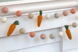 Felted Carrot Garland- Peaches & Creams Felt Balls- Easter Spring Decor