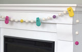 Bunny Garland Home Decor- Easter Marshmallow Bunnies & White Felt Ball Poms, Bright Colors- 1" Felt Balls, 2.5" Bunnies - 100% Wool