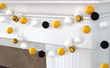 Bumble Bee Felt Garland- Golden Yellow, Black & White- 100% Wool Felt Balls & Bees
