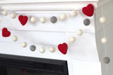 Heart Valentine's Day Garland- Gray and White with Red Hearts