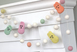Bunny Garland Home Decor- Easter Marshmallow Bunnies & White Felt Ball Poms, Pastels- 1" Felt Balls, 2.5" Bunnies - 100% Wool