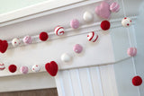 Valentine's Day Garland- Hearts, Swirls & Dots in Red, Baby Pink, White