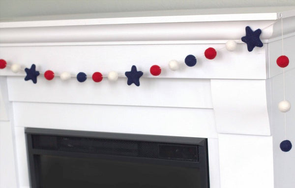 Fourth of July Garland- Red, White, Navy Blue Stars