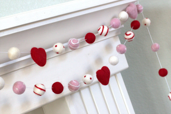 Valentine's Day Garland- Hearts, Swirls & Dots in Red, Baby Pink, White
