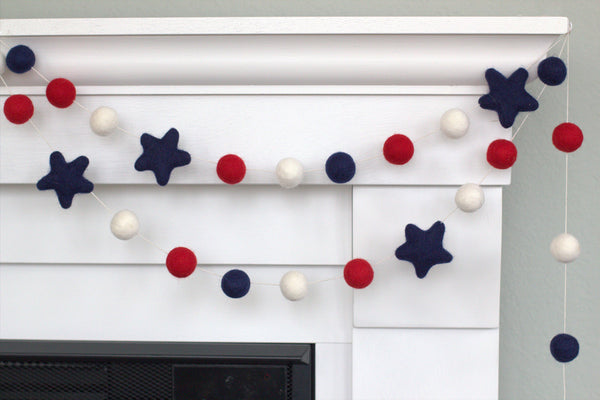 Fourth of July Garland- Red, White, Navy Blue Stars