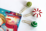 Christmas Bookmark Clips- SET OF 3- Felt Peppermint, Swirls & Pom Poms- Planner Accessories - Page Markers