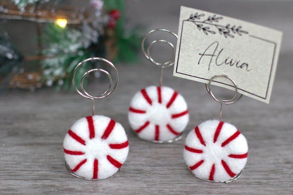 Christmas Place Card Holders- Peppermints- Name Tag Table Setting Decor- Winter Holiday Party Seating