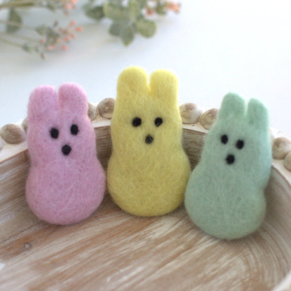 Easter Marshmallow Bunnies- Set of 3- Pastel Pink, Yellow, Seafoam- Approx. 2.5" Tall