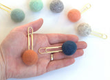 Felt Ball Planner Clip Bookmark- SET OF 5- Turquoise, Gold, Peach- Planner Accessories - Page Marker Pom Poms - 1" Felt Ball