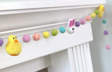 Bunny & Chick Easter Felt Ball Garland- Bright Rainbow