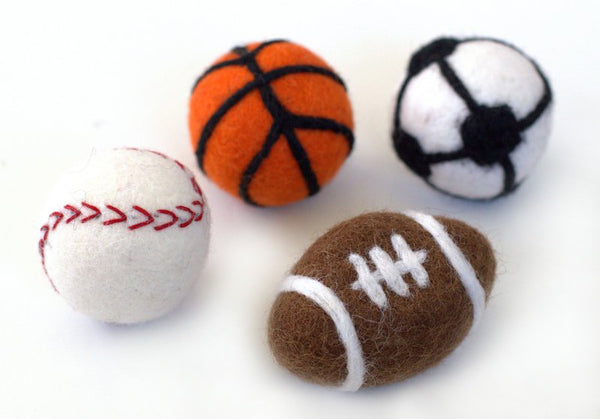 Sports Shapes- Football, Baseball, Basketball, Soccer Ball- 100% Wool