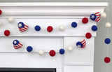 American Flag Hearts Garland- Red White & Blue- Memorial Day- Fourth July- 1" Felt Balls, 1,75" Hearts