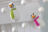 Snowman Felt Garland- White Snowmen & Felt Snowballs - Christmas Holiday Winter Decor