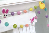 Bunny & Chick Easter Felt Ball Garland- Bright Rainbow