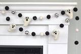 Ghost Halloween Garland- Black & White, Dots & Swirls- 100% Wool Felt- Fall Autumn Halloween Thanksgiving Decor