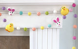 Bunny & Chick Easter Felt Ball Garland- Bright Colors Swirls & Dots