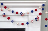 American Flag Hearts Garland- Swirls & Dots- Memorial Day- Fourth July- 1" Felt Balls, 1.75" Hearts
