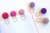 Valentine's Heart Planner Clip Bookmark- SET OF 3 - Shades of Purple - Planner Accessories - Page Marker Pom Poms - 1" Felt Ball - 100% Wool