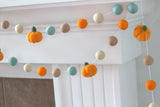 Felt Pumpkin Garland- Orange Teal Tan- Felt Balls & Light Orange Pumpkins- Fall Autumn Halloween Thanksgiving Decor