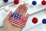 American Flag Garland with Felt Balls- Red White Blue- Memorial Day- Fourth July- 1" Felt Balls, 2.5" Flags