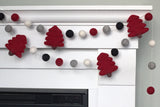 Christmas Tree Garland- Felt Balls- Buffalo Plaid- Burgundy, Black, Gray, White- 100% Wool Felt