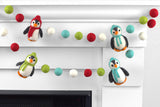 Penguin Felt Garland- Red, Turquoise & Green Penguin & Felt Balls- Christmas Holiday Winter Decor