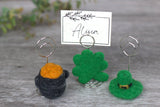 St. Patrick's Day Place Card Holders- SET OF 3- Shamrock, Leprechaun Hat, Pot of Gold- Name Tag Table Setting Decor- Holiday Party Seating