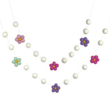 Felt Flower Garland- Pink, Lavender, Seafoam Daisies & White Felt Balls- Spring Summer Easter- 100% Wool