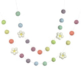 Felt Flower Garland- Pastel Rainbow Balls & White Felt Daisies- Spring Summer Easter- 100% Wool