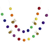 Bumble Bee Felt Garland- Rainbow ROYGBIV- 100% Wool Felt Balls & Bees
